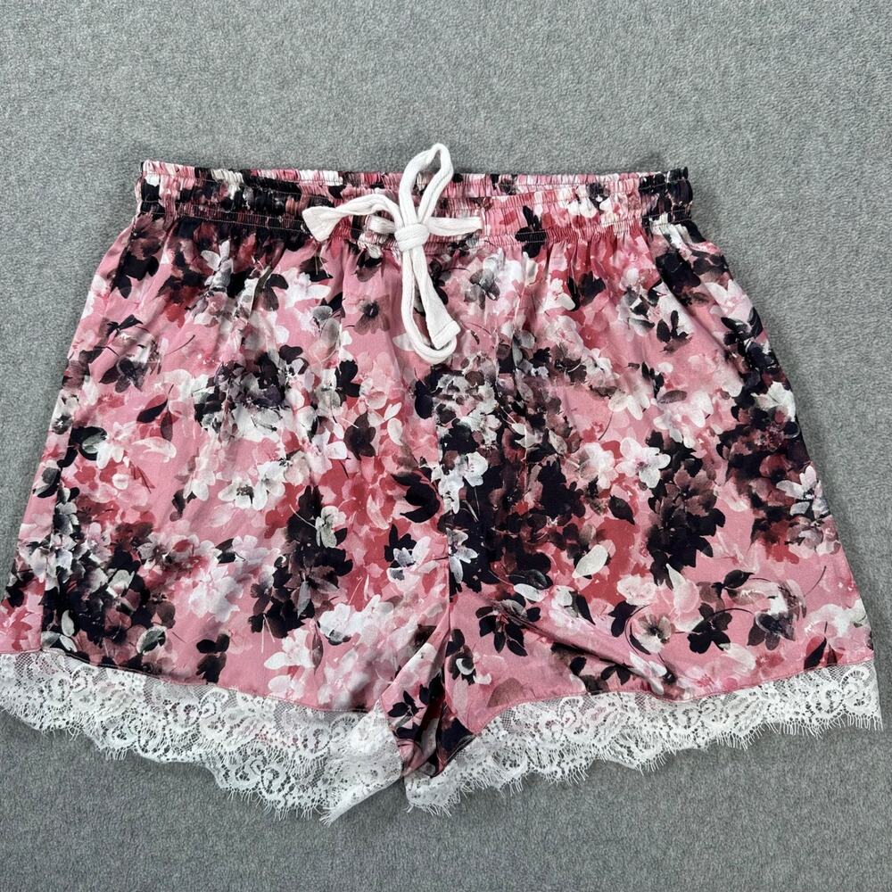 Rachel Parcell Satin Sleep Shorts Lounge Pajamas Women's Medium Pink Floral Lace